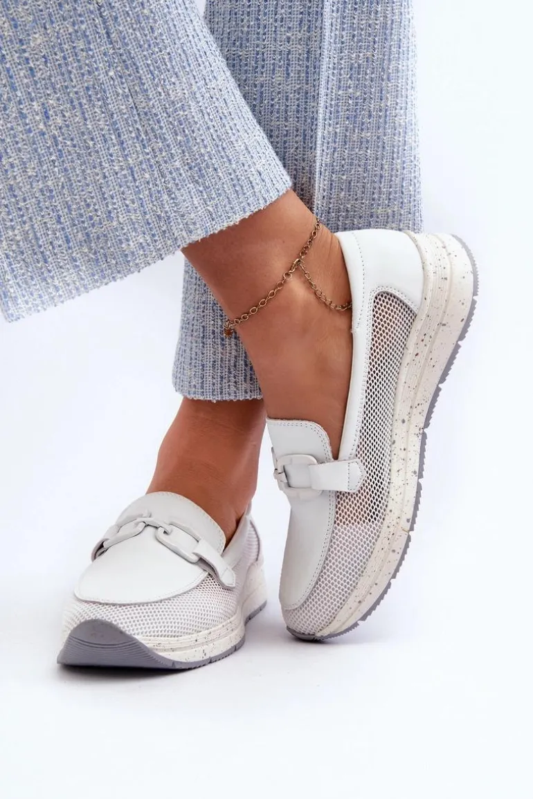 Damskie Skórzane Mokasyny D&A TW210 Białe