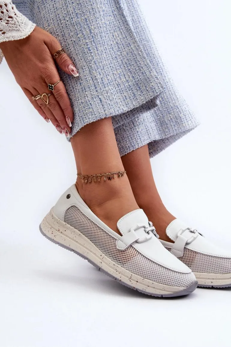 Damskie Skórzane Mokasyny D&A TW210 Białe