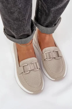 Damskie Skórzane Mokasyny Na Platformie S.Barski LR51-556 Beżowe