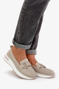 Damskie Skórzane Mokasyny Na Platformie S.Barski LR51-556 Beżowe