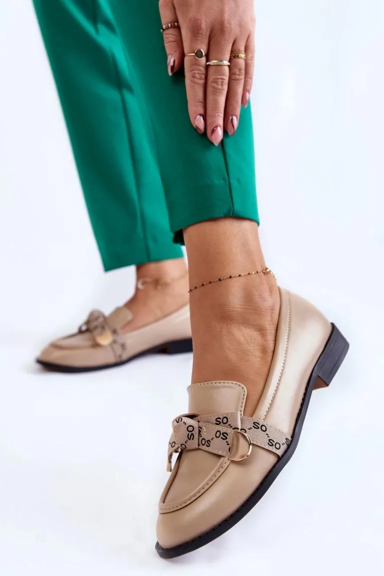 Damskie Skórzane Mokasyny Z Kokardą Beżowe Dayes