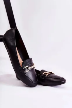 Damskie Skórzane Mokasyny Czarne Godley