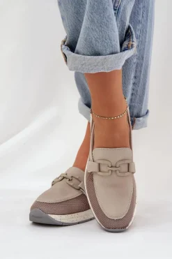 Damskie Skórzane Mokasyny D&A TW210 Szare