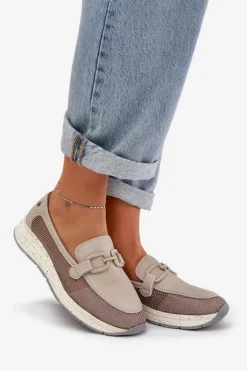 Damskie Skórzane Mokasyny D&A TW210 Szare