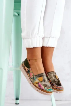 Damskie Skórzane Mokasyny Maciejka 05434-09 Zielone