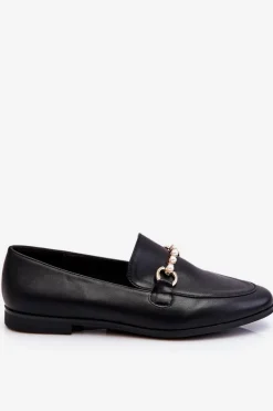 Damskie Skórzane Mokasyny Z Ozdobnymi Perełkami Czarne Ishan