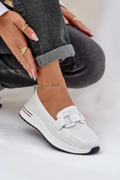 Damskie Skórzane Mokasyny Na Platformie S.Barski LR51-556 Białe