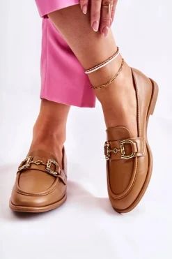Damskie Skórzane Mokasyny Camel Coriso