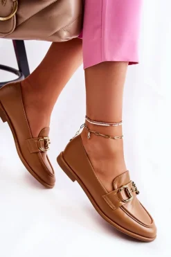 Damskie Skórzane Mokasyny Camel Coriso