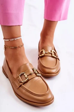 Damskie Skórzane Mokasyny Camel Coriso