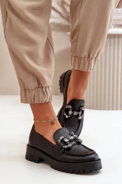 Damskie Skórzane Mokasyny Z Ozdobą CheBello 4369 Czarne