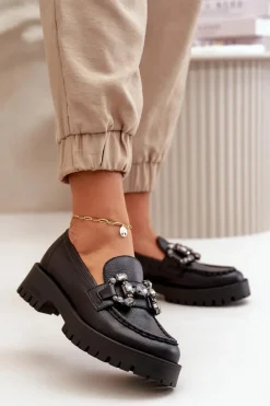 Damskie Skórzane Mokasyny Z Ozdobą CheBello 4369 Czarne