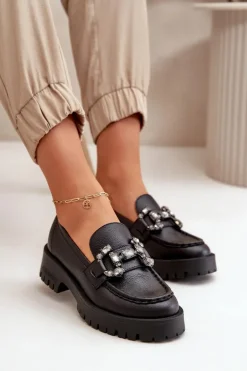 Damskie Skórzane Mokasyny Z Ozdobą CheBello 4369 Czarne