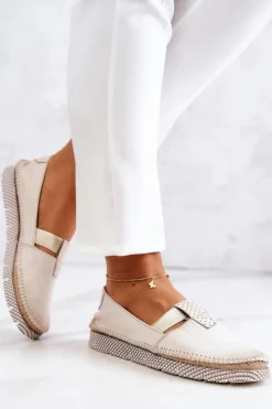 Damskie Skórzane Mokasyny Maciejka 05432-22 Jasnobeżowe