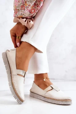 Damskie Skórzane Mokasyny Maciejka 05432-22 Jasnobeżowe