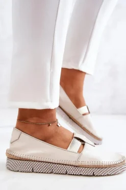 Damskie Skórzane Mokasyny Maciejka 05432-22 Jasnobeżowe