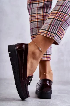 Damskie Skórzane Mokasyny Na Platformie Bordowe Venesia