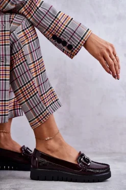 Damskie Skórzane Mokasyny Na Platformie Bordowe Venesia