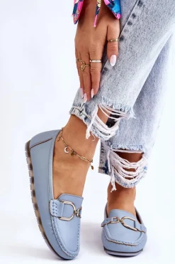 Damskie Skórzane Mokasyny Jasnoniebieskie Downtown