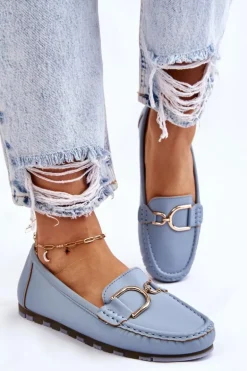 Damskie Skórzane Mokasyny Jasnoniebieskie Downtown