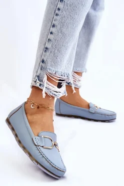 Damskie Skórzane Mokasyny Jasnoniebieskie Downtown