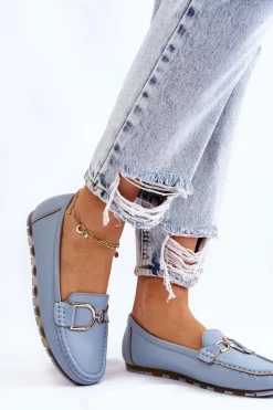 Damskie Skórzane Mokasyny Jasnoniebieskie Downtown