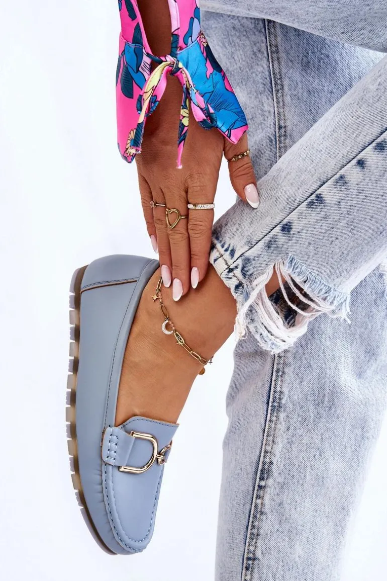 Damskie Skórzane Mokasyny Jasnoniebieskie Downtown