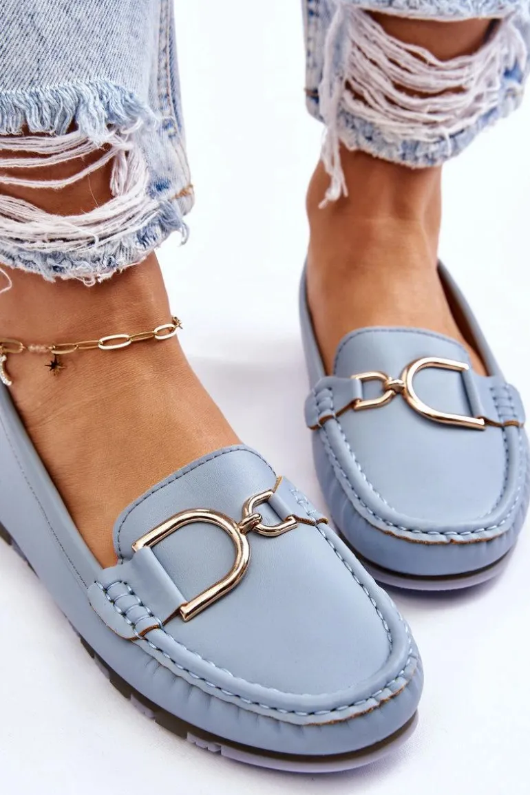Damskie Skórzane Mokasyny Jasnoniebieskie Downtown