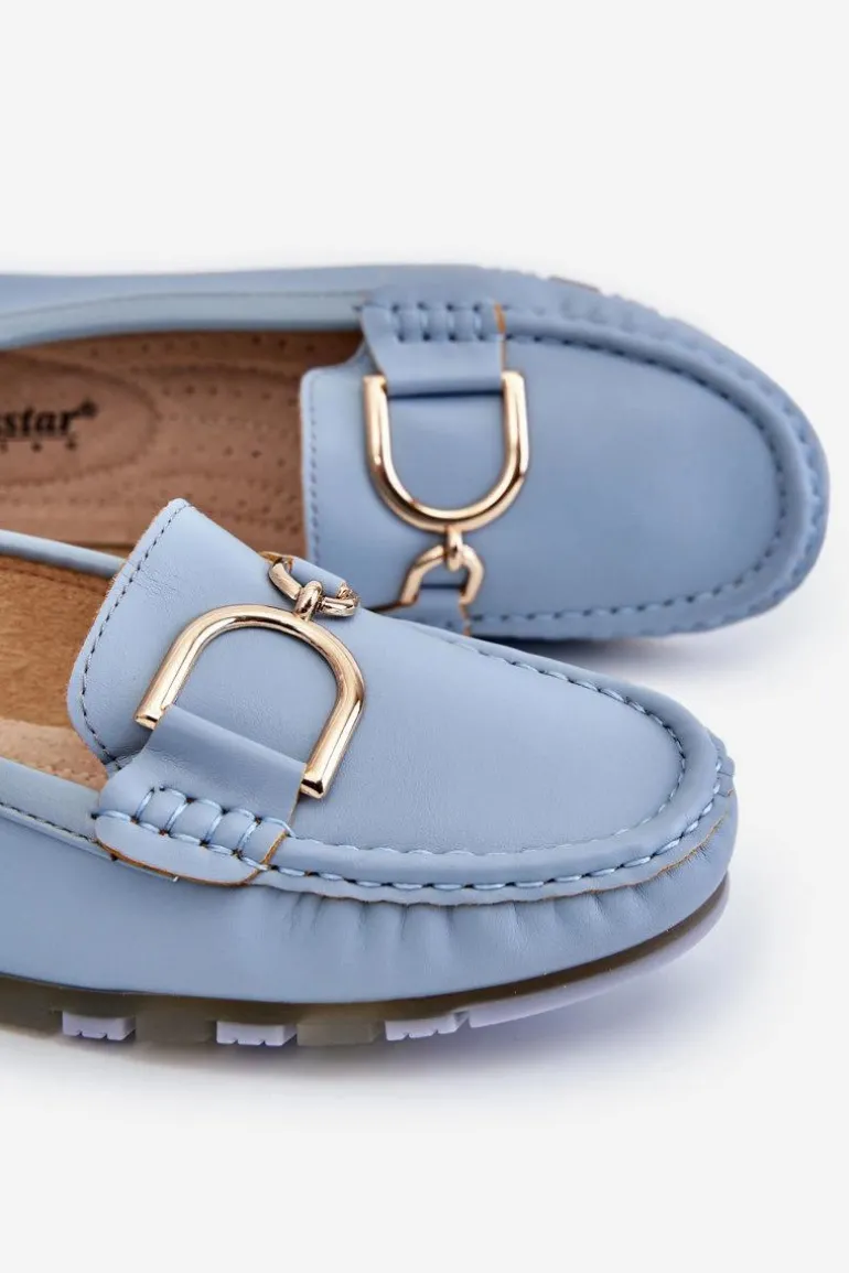 Damskie Skórzane Mokasyny Jasnoniebieskie Downtown