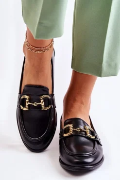 Damskie Skórzane Mokasyny Czarne Coriso