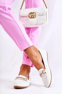 Damskie Skórzane Mokasyny Białe Godley