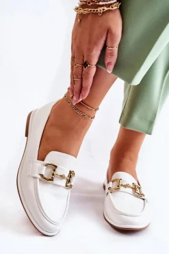 Damskie Skórzane Mokasyny Białe Coriso