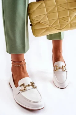 Damskie Skórzane Mokasyny Białe Coriso