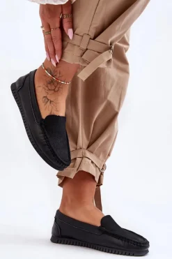 Damskie Skórzane Mokasyny S.Barski LR97630 Czarne