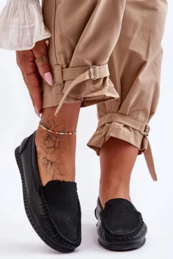 Damskie Skórzane Mokasyny S.Barski LR97630 Czarne