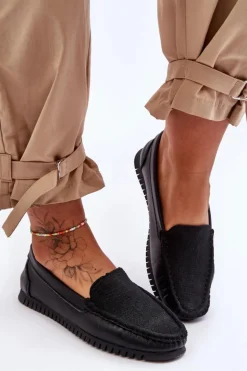 Damskie Skórzane Mokasyny S.Barski LR97630 Czarne