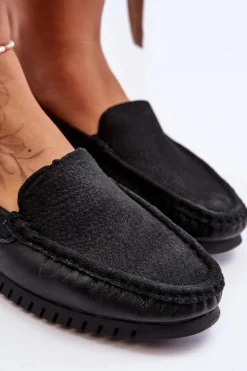 Damskie Skórzane Mokasyny S.Barski LR97630 Czarne