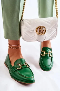 Damskie Skórzane Mokasyny Zielone Coriso