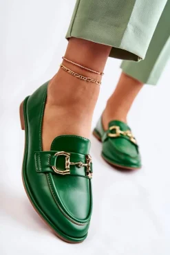 Damskie Skórzane Mokasyny Zielone Coriso
