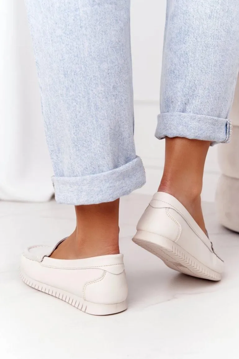 Damskie Skórzane Mokasyny S.Barski 97630 Ecru