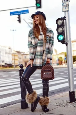 Damskie Skórzane Śniegowce Z Futerkiem Lakierowane Czarne Alexa