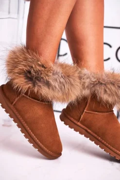 Damskie Skórzane Śniegowce Z Futerkiem Camel Alexa