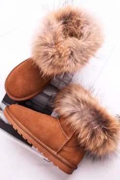 Damskie Skórzane Śniegowce Z Futerkiem Camel Alexa