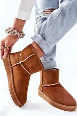 Damskie Skórzane Śniegowce Big Star II274441 Camel