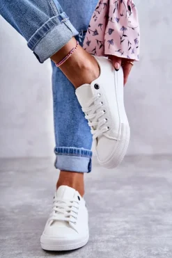 Damskie Skórzane Niskie Trampki Big Star KK274010 Białe