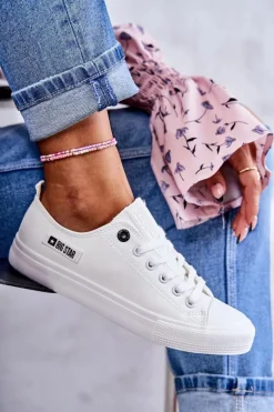 Damskie Skórzane Niskie Trampki Big Star KK274010 Białe