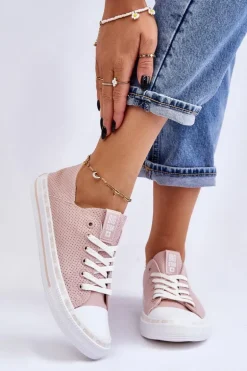 Damskie Skórzane Niskie Trampki Big Star LL274015 Różowe