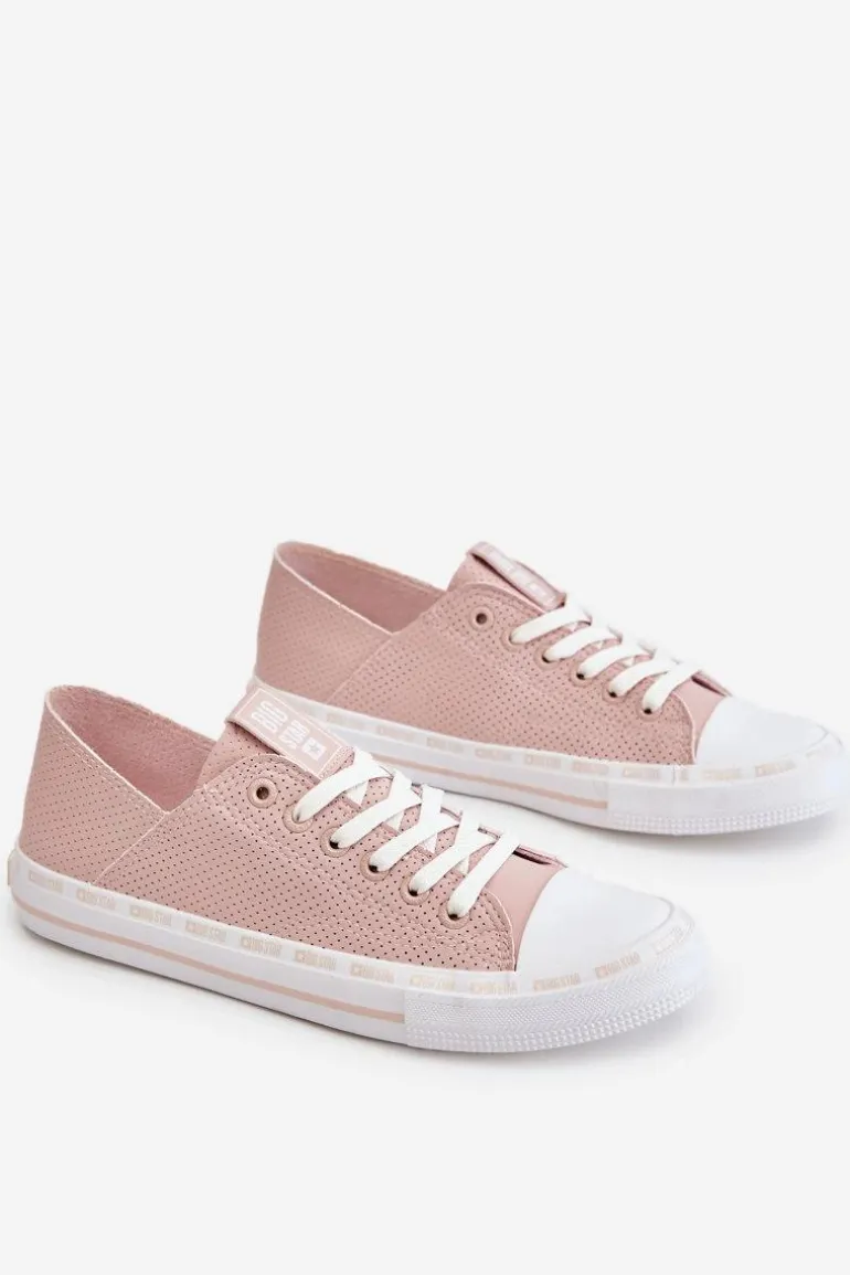 Damskie Skórzane Niskie Trampki Big Star LL274015 Różowe