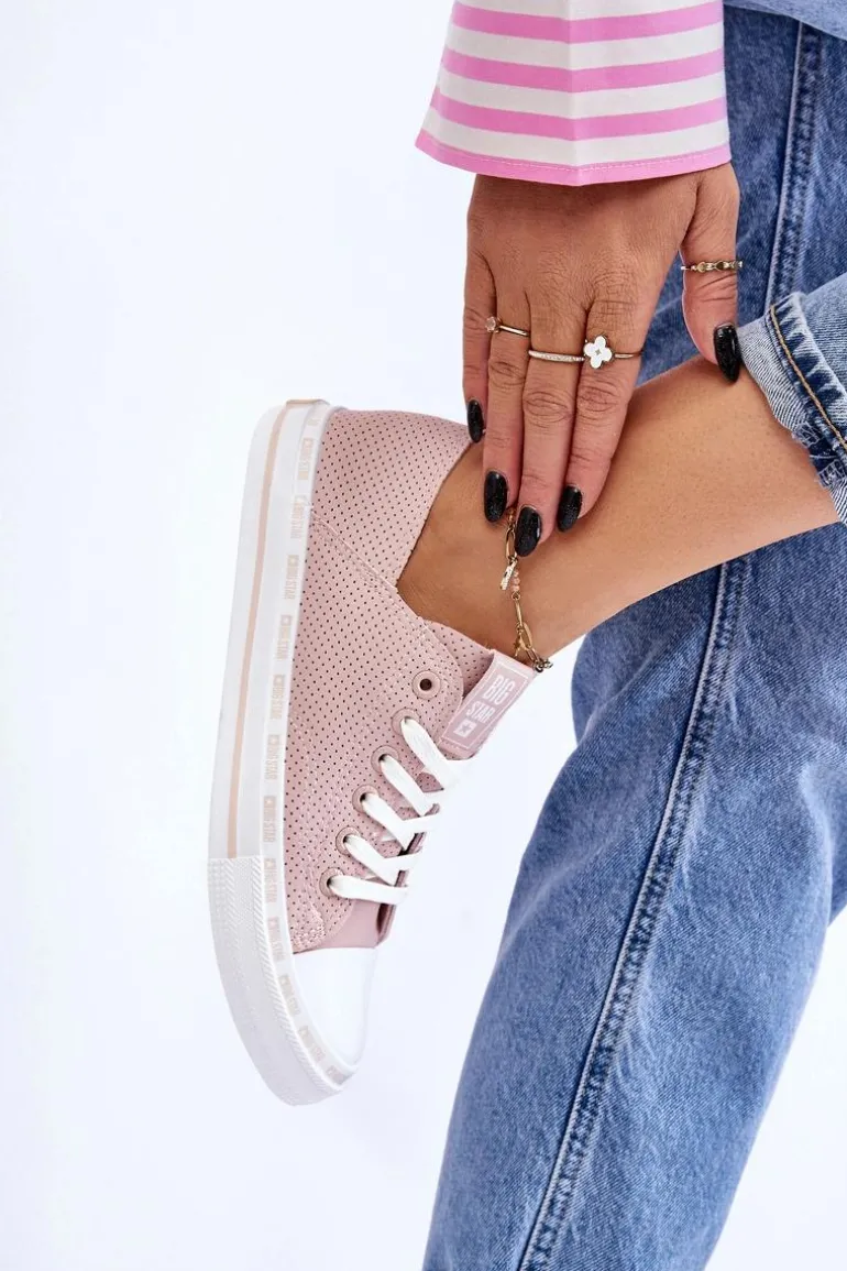 Damskie Skórzane Niskie Trampki Big Star LL274015 Różowe