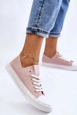 Damskie Skórzane Niskie Trampki Big Star LL274015 Różowe